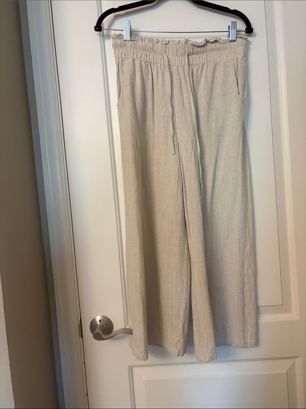 Amazon Wide Leg Linen-Blend Pants in Beige Cream